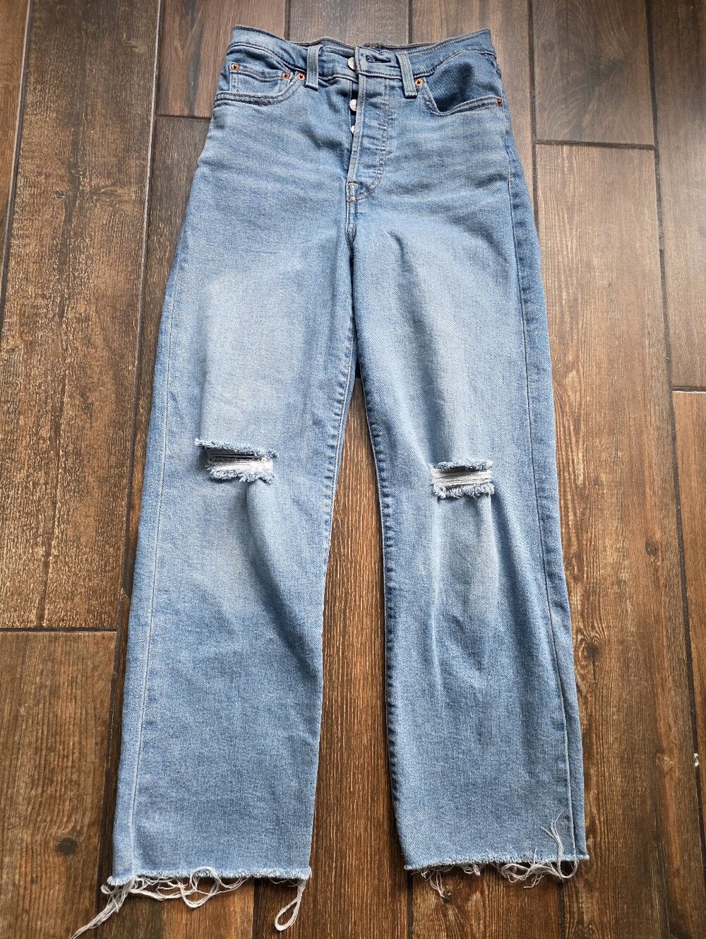 Levis Light Wash Distressed Ribcage  Straight Ankle Jeans Button Fly 24